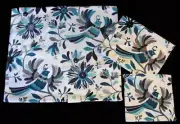 2 C HOME Birds Flowers Bold Blues Teal Grey Plush Velour Bath Towels NWT NICE