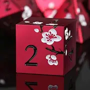 Matt Red DND Metal Dice, DNDND 7 PCS Heavy Metallic D&D Dice Set with Grogeous Gift Case for Dungeons and Dragon Tabletop Game (Matte Red with White Flower), Flower Red and White