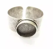 Hammered Round Silver Bracelet Blanks Cuff Adjustable AntiqueSilver Brass G7676