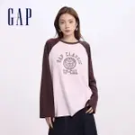 【GAP】女裝 LOGO純棉印花圓領長袖T恤-粉色(622781)