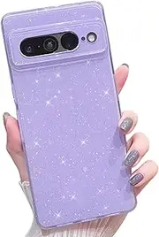 [MINSCOSE] Compatible with Google Pixel 7 Pro Case,Cute Bling Glitter Thin Slim Shockproof TPU Sparkly Cover for Women Girl for Google 7 Pro 6.7 INCH-Purple