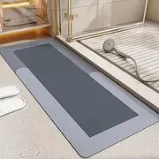 DEXI Bath Rugs Quick Dry, Super Absorbent Bathroom Mat, Rubber Non-Slip Ultra Thin Bathmat, Washable Shower Floor Mats for Bathtub and Sink, 17"x43", Light Grey
