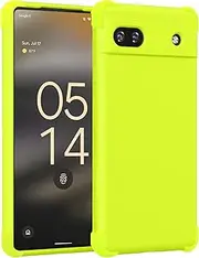 [KIOMY] Neon Green Case for Google Pixel 6a Shockproof Bumper Protective Cover Flexible TPU Raised Bezel Slim Fit with Airbags Corners Silicone Bright Vibrant Solid Color