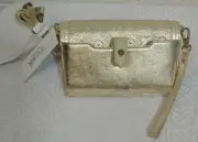 NWT THE SAK WAGNER WRISTLET WALLET CROSSBODY BAG GOLD EMBOSSED Size OSFA