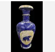 24" Marble Flower Vase Pot Inlay lapis elephant design decor Art & collectibles