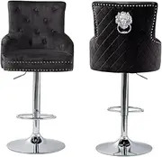 Velvet Bar Chair with Pull Buckle High Backrest Soft Cushion 360°Swivel Gas Lift Adjustable Bar Stool,Sturdy Chrome Footrest Kitchen/Breakfast Stool for Barber Chair,Office Chair,Counter Bar
