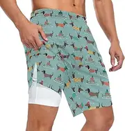 [ZZXXB] Winter Dachshund Dog Athletic Shorts for Men with Pockets 2 in 1 Quick Dry Running Shorts S-3XL
