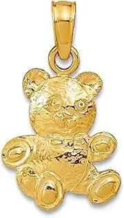 [JewelryWeb] 14k Yellow Gold Textured Polished 2 d Teddy Bear Pendant Necklace 18x10mm Wide-Pendant for Women