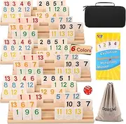 Rummy Cube 6 Colors Upgraded Edition with 6 Wooden Racks,160 Tiles Rummy Cube Game Original with Portable Case,Drawstring Bag Rummy Game Rummy Tiles Travel Game Set for Family Classic Board Games