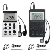 2X FM/AM Mini Radio Pocket Receiver Portable Digital LCD Stereo Earphone Set USB