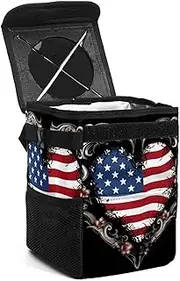 Car Trash Can with Lid,Bag Hanging Storage Pockets Leak-Proof,Portable Garbage Bin,American Flag Print Heart