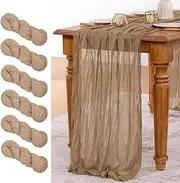 MLMW 6 Pack Boho Nude Brown Cheesecloth Table Runner Gauze Rustic Tan Cheese Cloths 160 inch Sheer Table Runner 13.3ft for Wedding Party Baby Bridal Shower Birthday