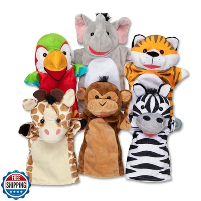 Melissa and Doug Safari Buddies Hand Puppets, Set of 6 (Elephant, Tiger, Parr
