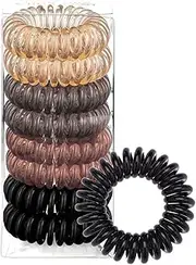 Spiral Hair Ties for Women - Waterproof Ponytail Holders for Teens | Stylish Phone Cord Hair Ties & Hair Coils for Girls | Coil Hair Ties for Thick Hair & Thin Hair, 8 Pcs (Brunette, One size)