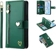 Wallet Case for Samsung Galaxy A52 4G / 5G / A52S 5G,Gold Love Pattern PU Leather 9 Card Slots with Stand and Hand Strap Flip Zipper Pocket Purse Cover - Green