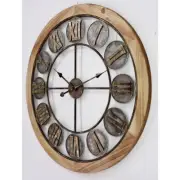 Clock:80cm (31.5") Large Wooden Frame Metal Wired Discs Roman Numeral Wall Clock