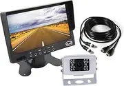 Elinz Reverse Camera Kit for Truck Caravan 7 inch Car Reversing Rearview LCD Monitor HD 12V/24V 120º White Cam with IR CCD Built-in Mic 2X10M 4PIN Cables, for Motorhome RV, 2 Years Warranty