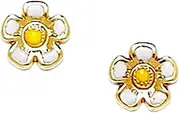[JewelryWeb] 14k Yellow Gold Enamel Screw Back White Flower Earrings 8x8mm Stud Earring for Women