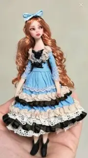 Ooak Alice In Wonderland Polymer Clay Doll 1:12 Miniature Dollhouse Cosy Dolls