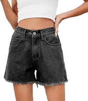 [Generic] Shorts for Women Trendy Low Waisted Stretchy Crossover Waist Denim Shorts Summer Frayed Hem Jean Short