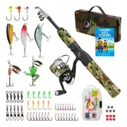 Kid’s Fishing Pole Kit with Spinning Reel - 62 Piece Tackle Bag, 4lb Line -