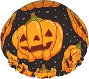 Halloween Pumpkin Patterns Print Various Activities Shower Cap Reusable Soft And Lightweight Bath Hair Cap Long Hair