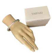 Trifari Bracelet Ball End Open Bangle Silver VINTAGE NEW