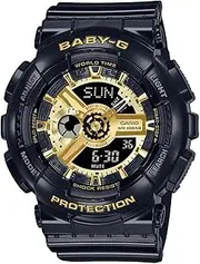 [Casio] Baby G BA110X-1A Analog Digital Black Strap Women's Watch, Black/Gold Dial, 46.3 × 43.4 × 15.8 mm