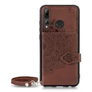 For Huawei Y9 Prime (2019) Mandala Embossed Magnetic Cloth PU + TPU + PC Case with Holder & Card Slots & Wallet & Photo Frame & Strap(Brown)