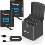 PoweLyt 2-Pack Hero 13 Batteries 3.89V 2100mAh and Portable 3 Slots Fast Battery Charger Long Lasting as Original Can Shoot Max 180 Minutes Fully Compatible with GoPro Hero 13 Black