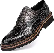 [Ako-Natri] Leather Shoes for Men,Crocodile Pattern Loafers Dress Business Shoes for Men