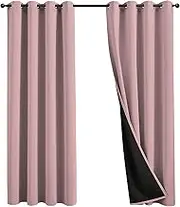 JSFLY 100% Blackout Curtains 72 inch Length for Bedroom, Thick Noise Reduction Thermal Insulated Grommet Window Drapes Room Darkening Curtains for Living Room, 2 Panels (52x72 inches,Pink)