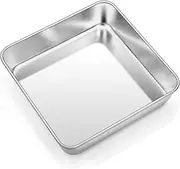 ZNZNANG Square Baking Cake Pan,Stainless Steel Baking Cake Pan,Toaster Oven Pan,Barbeque Grill Pan,Deep Edge, with a Sturdy All-in-one Construction, Dishwasher Safe. (6 INCH)