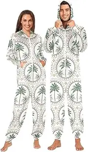 [Joisal] Palm Trees Men Onesie Pajamas with Zipper Plus Size Onesie for Winter, Autumn Medium, Palm Trees, Medium