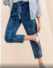 Anthropologie Mauve 12 Blue Checkered Cotton Marin Pants No Tie