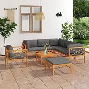 Patio Furniture Sets 8 Piece Garden Lounge Set with Grey Cushions Solid Wood Teak