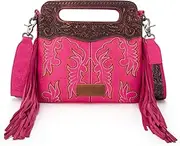 [Montana West] Wrangler Top Handle Handbags Western Fringe Crossbody Bag for Women Embroidered Boot Scroll Ladies Handbag