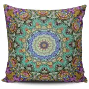 Home Decoration Throw Pillow Case Colorful Green and Purple Abstract Mandala 22X