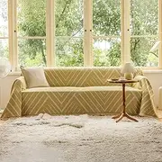 VCLIFE Beige Yellow Couch Cover Soft Chenille Sectional Couch Covers for Cushion Couch Sofa, Chic Herringbone 1 PC Couch Cover Dog Cat Pet L-Shaped Slipcover Multifunctional Furniture Protector