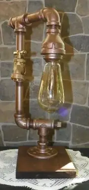 Industrial Steampunk style Pipe desk/table Lamp with Water Spigot/Edison bulb