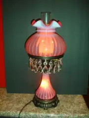 FENTON Lamp w/cut crystal prisms, 3 lighting options, RARE, NEW
