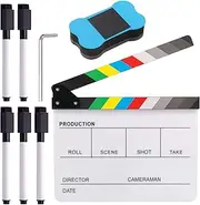 Glarks 8Pcs 10x12inch Colorful Acrylic Film Directors Clapboard Set, Plastic Film Clapboard Cut Action Scene Clapper Board with 5 Marker Pens, Hex Wrench and Blackboard Eraser