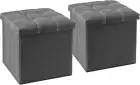 15 Inches Storage Ottoman Cube Set of 2, Foldable Storage Boxes Footrest Step St