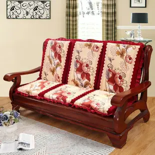 涼椅坐墊帶靠背老式紅木實木木頭沙發靠墊一體冬天款加厚墊子坐墊