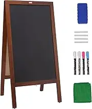VEOVR A Frame Chalkboard Sign,50x101 cm/20"x40", Double-Sided Sidewalk Signs, Freestanding Vintage Wooden Chalk Board with Chalks & Magnetic Eraser, Rustic Brown Outdoor Sandwich Board Home Wedding