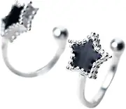 [Generic] Cute Black Star Bead Cuff Wrap Clip on Earrings for Women Teen Girls Silver Delicate Enamel Hoop with Charms Earrings Lovely Cartilage for Non Piercing Ear
