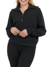 [Spanx] Air Essentials Half Zip Sweat Top in Very Black