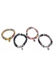 Lava 4-pack Bead Bracelets w/Inspirational Word Bar Charm