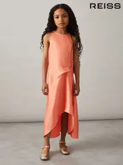 Reiss Coral Micah Satin Drape Tuck Midi Dress (F85181) | $115