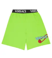 [Versace Kids] Versace Kids Logo-embroidered cotton jersey shorts Y 14 green